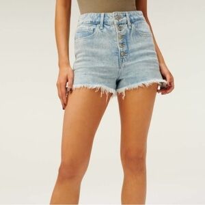 Good American Bombshell Exposed Button Shorts Jean Denim Short Frayed Size 4